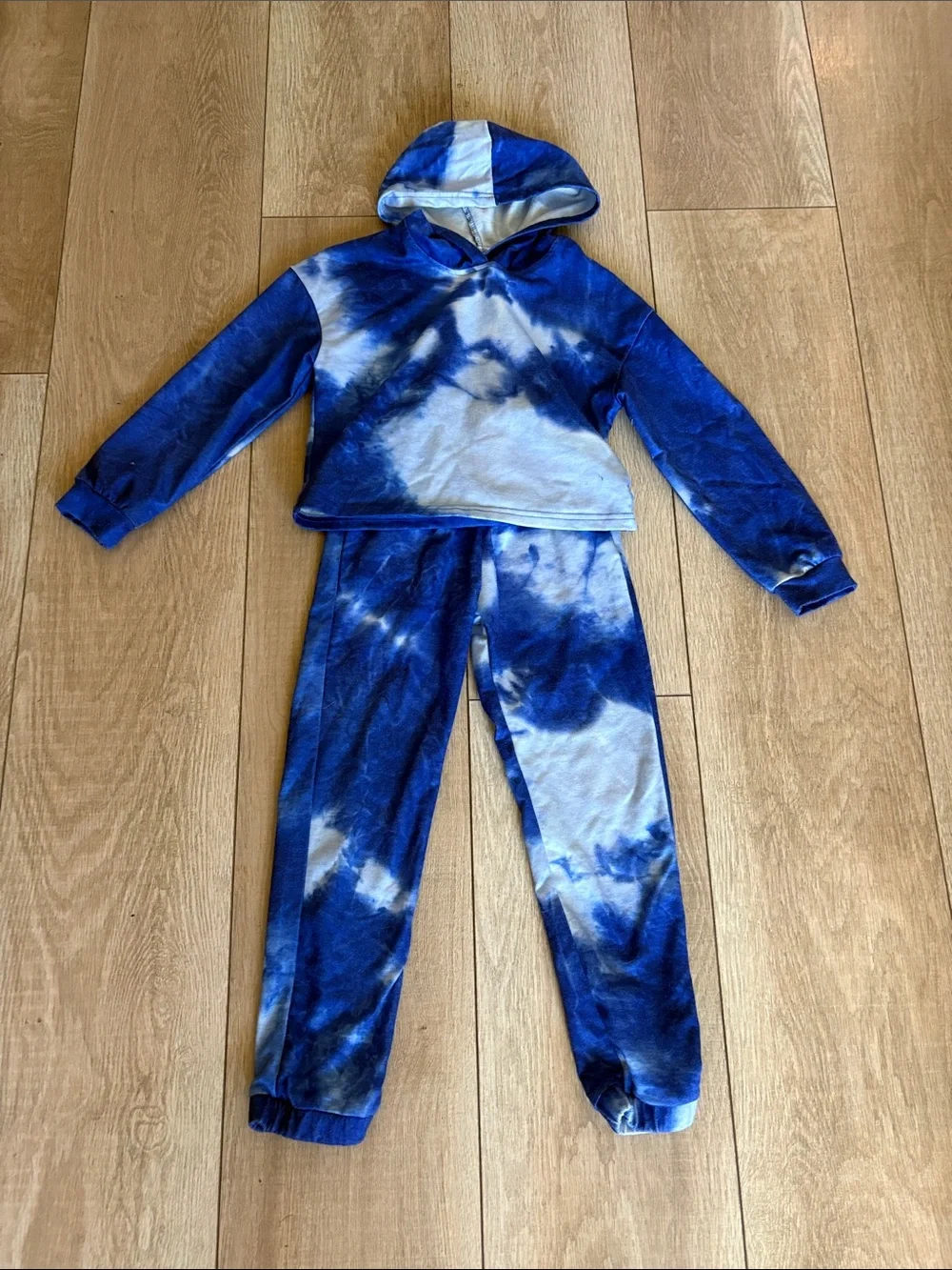 Kids Blue Tie-Dye Hooded Pajama Set